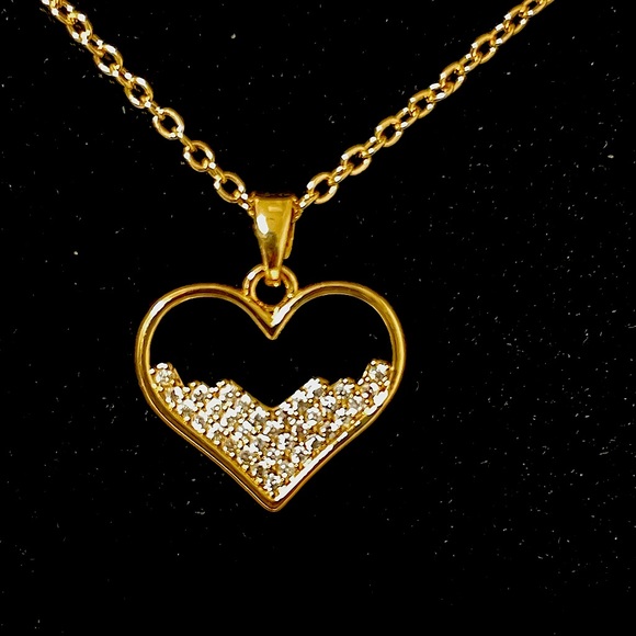 1056-Cubic Zirconia Half Heart Necklace - Picture 4 of 4